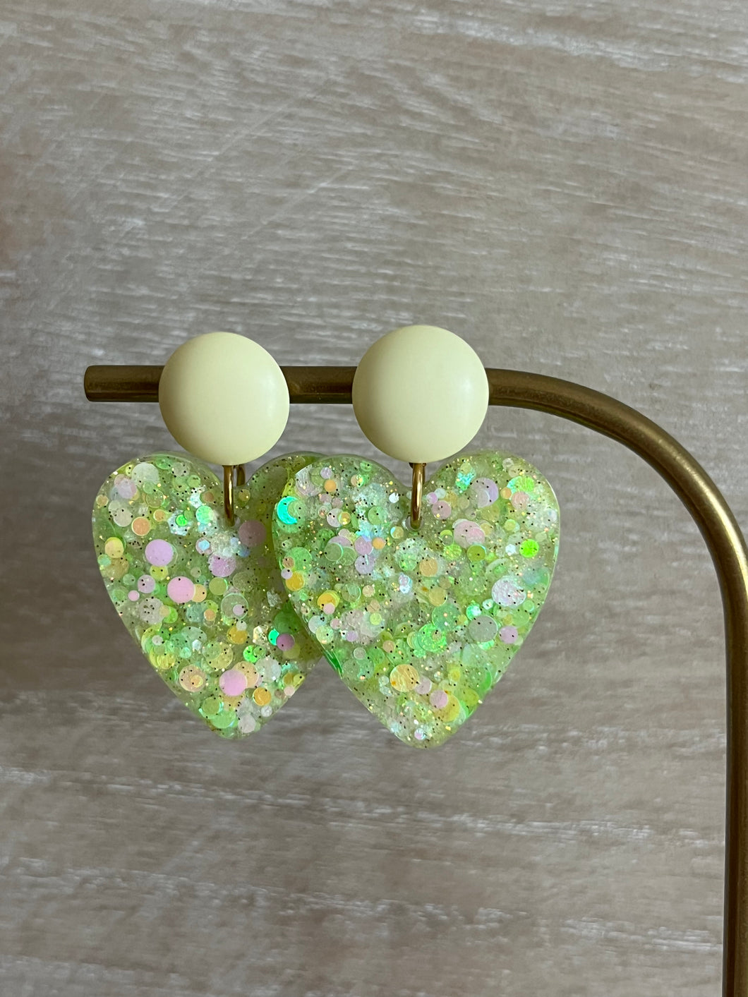 BO coeur pailletté jaune et vert