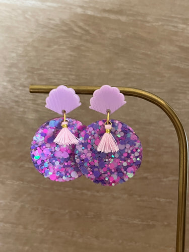 BO puces coquillages violettes et pastilles paillettes